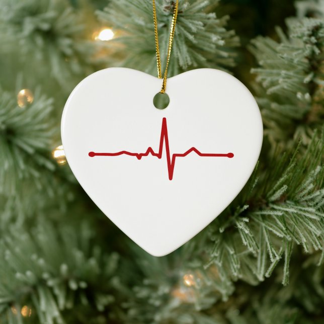 Décoration En Céramique EKG Heartbeat Hanging Heart Ornament personnalisab (Arbre)