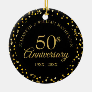 Décoration En Céramique Élégant 50e anniversaire Black Gold Hearts