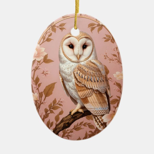 Décoration En Céramique Elegant Barn Owl Pink and Gold Floral  (Devant)