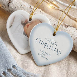 Décoration En Céramique Élégant bébé premier Noël bleu cœur photo