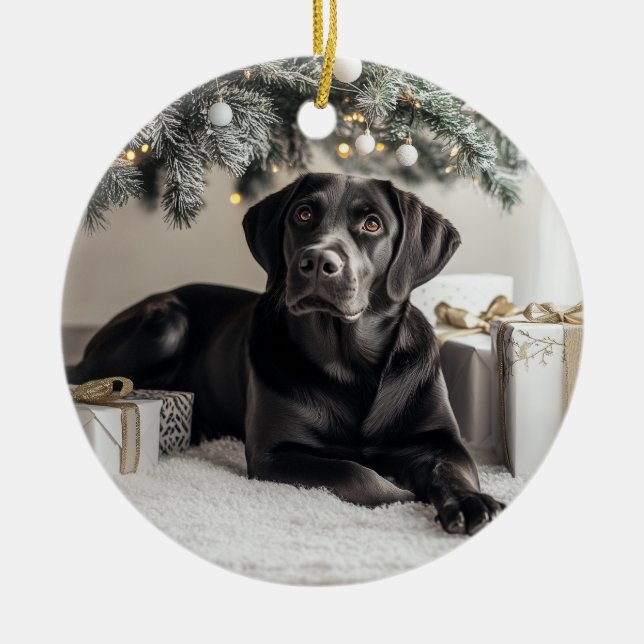Décoration En Céramique Élégant Black Lab Noël (Devant)