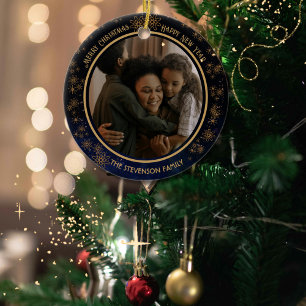 Décoration En Céramique Élégant bleu marine Noël 2 côtés Ornament