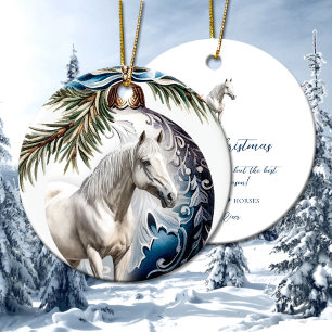 Décoration En Céramique Élégant bleu Noël blanc cheval équestre
