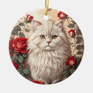 Décoration En Céramique Élégant Chat Perse Vintage Avec Rose