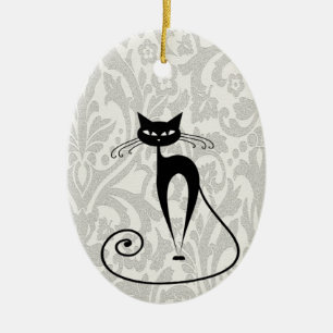 Décoration En Céramique Élégant damas de chat noir