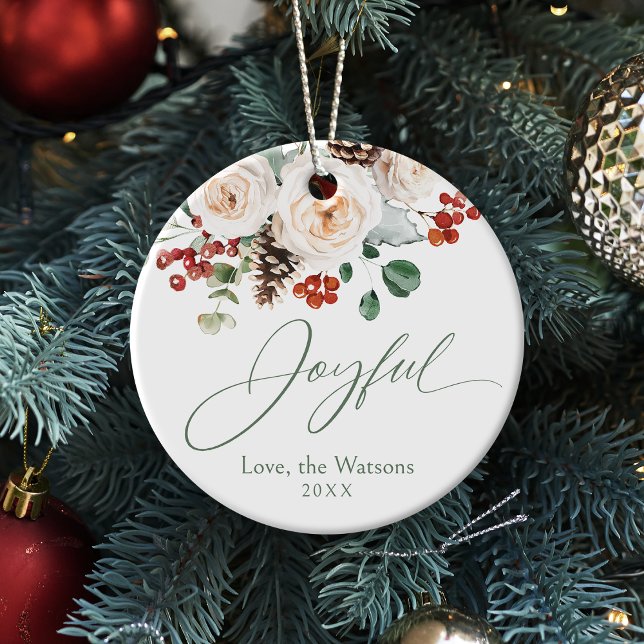 Décoration En Céramique Elegant Festive Floral Joyful Family Christmas (Elegant Festive Floral Joyful Family Christmas Ceramic Ornament)
