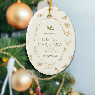 Décoration En Céramique Elégant Feuille d'hiver Gold MIstletoe