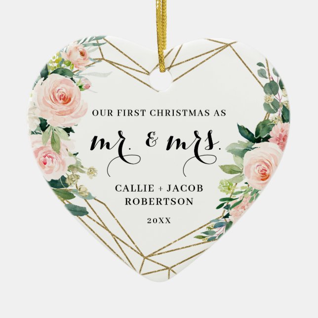 Décoration En Céramique Élégant Géométrique Blush Floral Premier Noël (Devant)