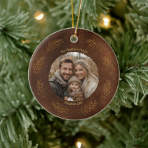 Elegant Gold Branches Family Photo Christmas Brown