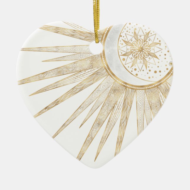 Décoration En Céramique Elegant Gold Doodles Sun Moon Mandala Design (Devant)