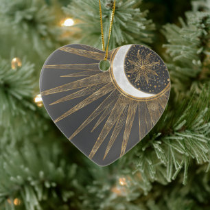 Décoration En Céramique Elegant Gold Doodles Sun Moon Mandala Design