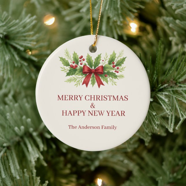 Décoration En Céramique Elegant Holly & Red Bow Noël - (Arbre)