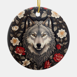 Décoration En Céramique Élégant loup gris floral