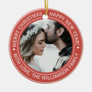 Décoration En Céramique Élégant Monogramme de Noël Rouge