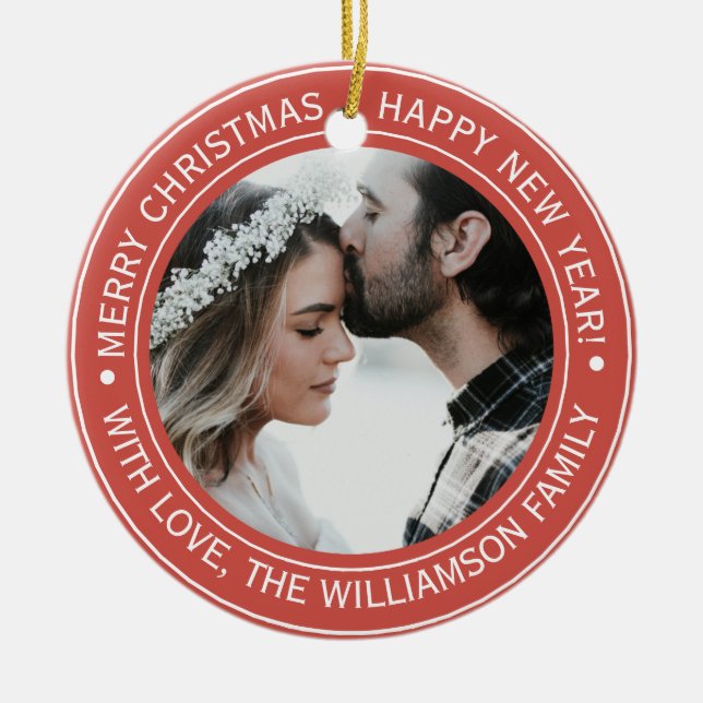 Décoration En Céramique Élégant Monogramme de Noël Rouge (Devant)