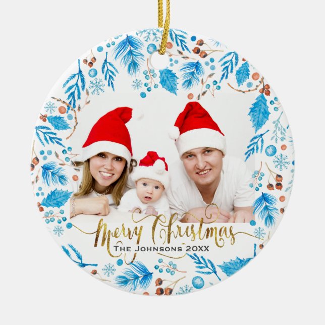 Décoration En Céramique Élégant Motif d'hiver photo personnalisée Noël (Devant)