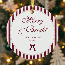 Décoration En Céramique Élégant Noël de famille souvenir rayures Bourgogne