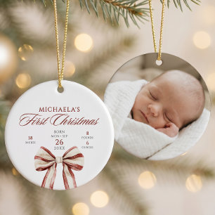 Décoration En Céramique Élégant noeud aquarelle bébé premier Noël photo