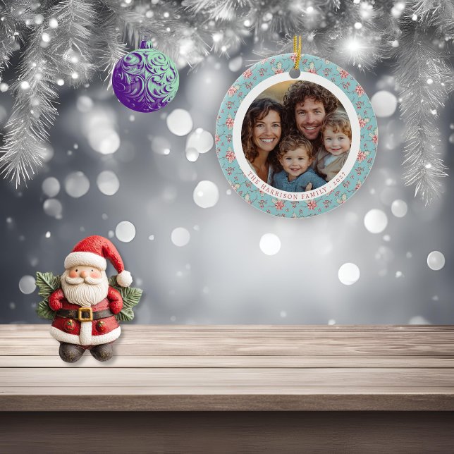 Décoration En Céramique Élégant oeuf de canard Holly Photo de Noël (elegant duck egg blue holly photo hanging decoration)