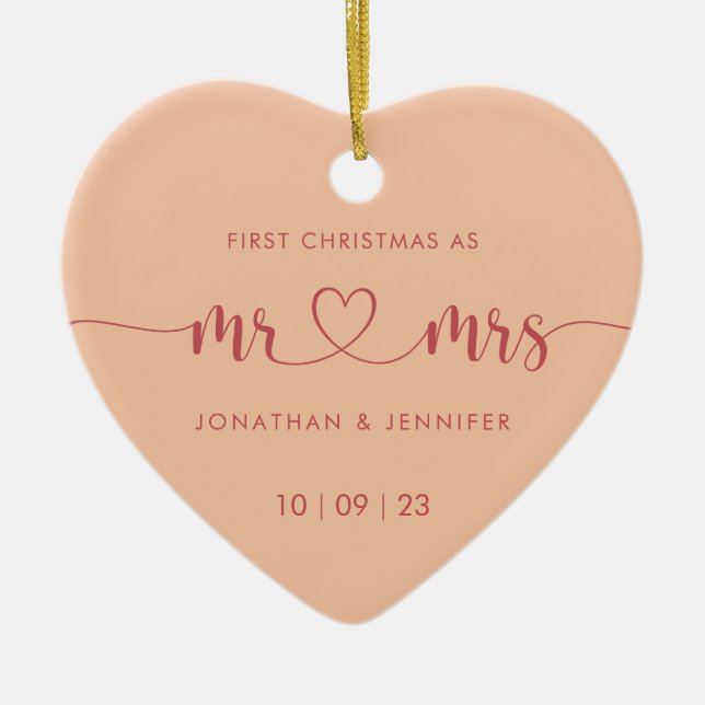 Décoration En Céramique Elegant Peach Newlyweds Mariage Photo (Devant)