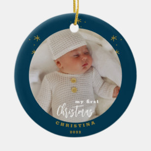 Décoration En Céramique Élégant Photo Recto-Verso de Mon Premier Noël Bébé