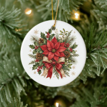 Élégant poinsettia de Noël vintage houx pin
