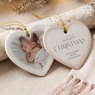 Décoration En Céramique Élégant Premier Noël Bébé Photo Rose Cœur