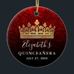 Décoration En Céramique Elegant Red Rose Gold Crown Quinceanera<br><div class="desc">Create your own quinceanera ornaments using an elegant DIY template featuring a beautiful watercolor floral artwork hand illustrated by Raphaela Wilson. The rustic, royal design depicts burgundy red roses, a gold princess crown/tiara, butterflies and white elegant calligraphy modern typography that can be personalized. Add your own custom Mis Quince Anos...</div>