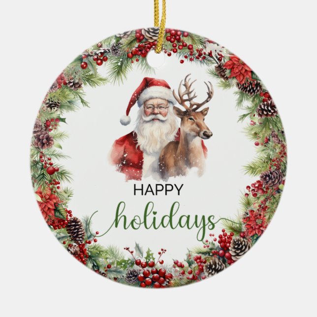 Décoration En Céramique Élégant renne Père Noël rouge et vert classique (Devant)