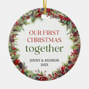 Décoration En Céramique Elégant rouge et vert Notre premier Noël