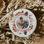 Décoration En Céramique Élégant Rouge Floral Famille Photo Noël<br><div class="desc">Élégants ornements de Noël de famille de fleurs rouges. Grand comme un cadeau pour la famille. Cliquez sur personnaliser pour modifier et ajouter votre photo. Conception de la fête Cava</div>