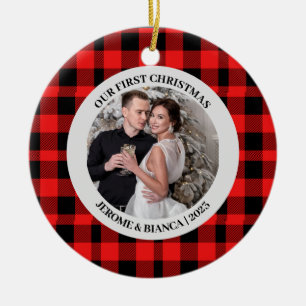 Décoration En Céramique Élégant Rouge Plaid Premier Noël Couple photo
