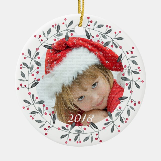 Décoration En Céramique Élégant rouge & vert Holly Wreath Noël (Devant)