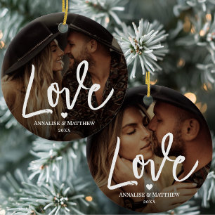 Décoration En Céramique Élégant Script Amour Cœur Deux Photo