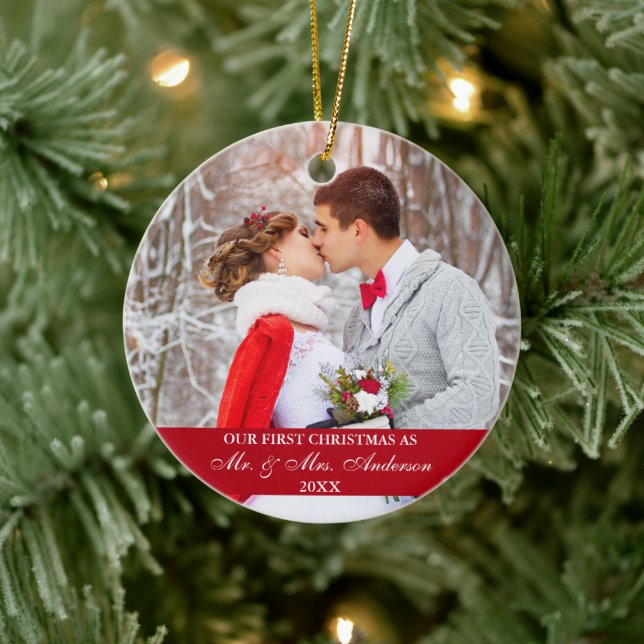 Décoration En Céramique Élégant script Notre premier rouge de Noël (Arbre)