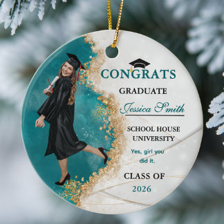 Décoration En Céramique Elegant Teal & Gold Graduate Personalized Photo