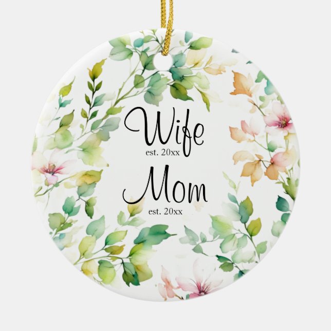 Décoration En Céramique Elégant vert fleurs sauvages d'aquarelle (Devant)