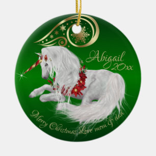 Décoration En Céramique Elégant Vert Noël Unicorne or Accent Joy