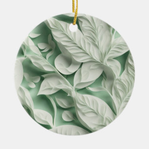 Décoration En Céramique Élégant vintage blanc vert motif de feuille botani