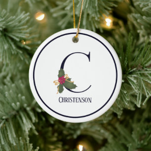 Décoration En Céramique Elegant Vintage Christmas Monogram Initial C