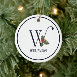 Décoration En Céramique Elegant Vintage Christmas Monogram Initial W