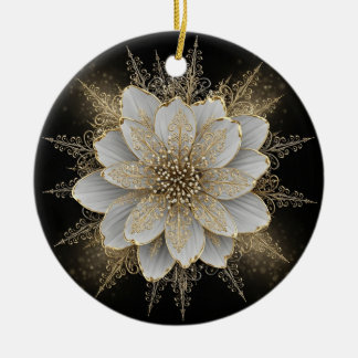 Décoration En Céramique Elegant White & Gold Floral Ornament