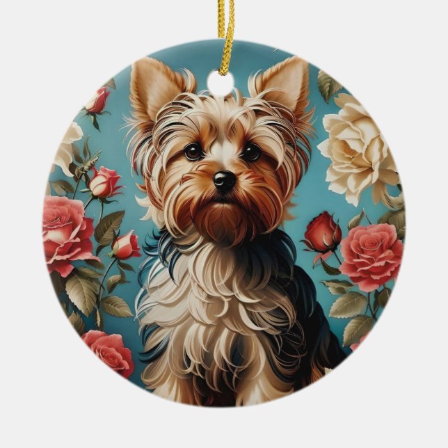 Décoration En Céramique Elégant Yorkshire Terrier Portrait Rose Garden (Devant)