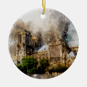 Décoration En Céramique Elégante aquarelle Art de la cathédrale Notre-Dame