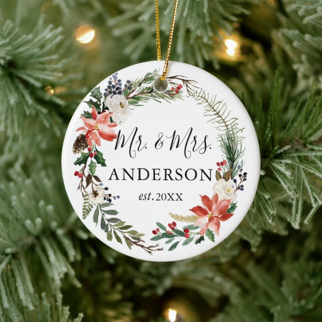 Décoration En Céramique Elégante Aquarelle Florale Wreath nouvellement mar (Arbre)