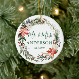 Décoration En Céramique Elégante aquarelle Hiver Floral Wreath Newlysée