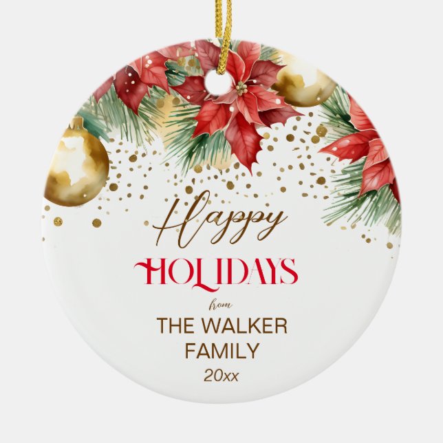 Décoration En Céramique Elégante aquarelle poinsettia photo de Noël (Devant)