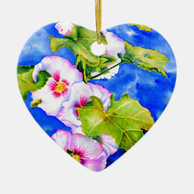 Décoration En Céramique Elégante aquarelle rose fleurs florales Hollyhocks (Devant)