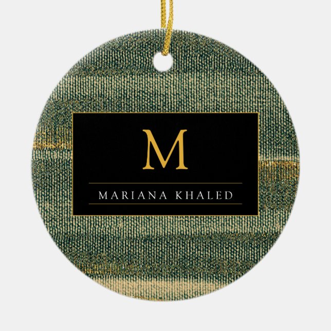 Décoration En Céramique Élégante brosse verte avec or et noir (Devant)