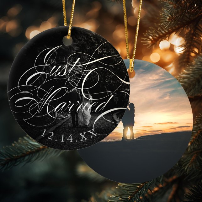 Décoration En Céramique Élégante calligraphie Juste Marié Mariage Photo (Créateur téléchargé)